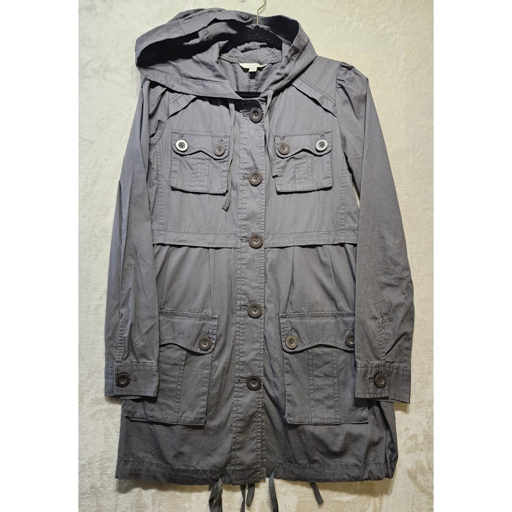 Rubbish Womens Medium Gray Hooded Utility‎ Jacket Button Front Anorak Field Coat